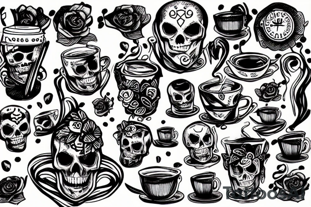 skeleton with coffee tattoo idea