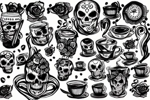 skeleton with coffee tattoo idea