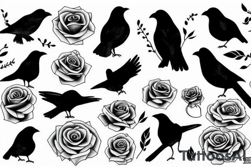 Rose, dark, crow tattoo idea
