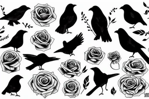 Rose, dark, crow tattoo idea