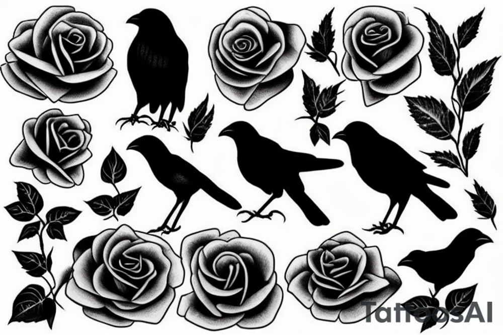 Rose, dark, crow tattoo idea