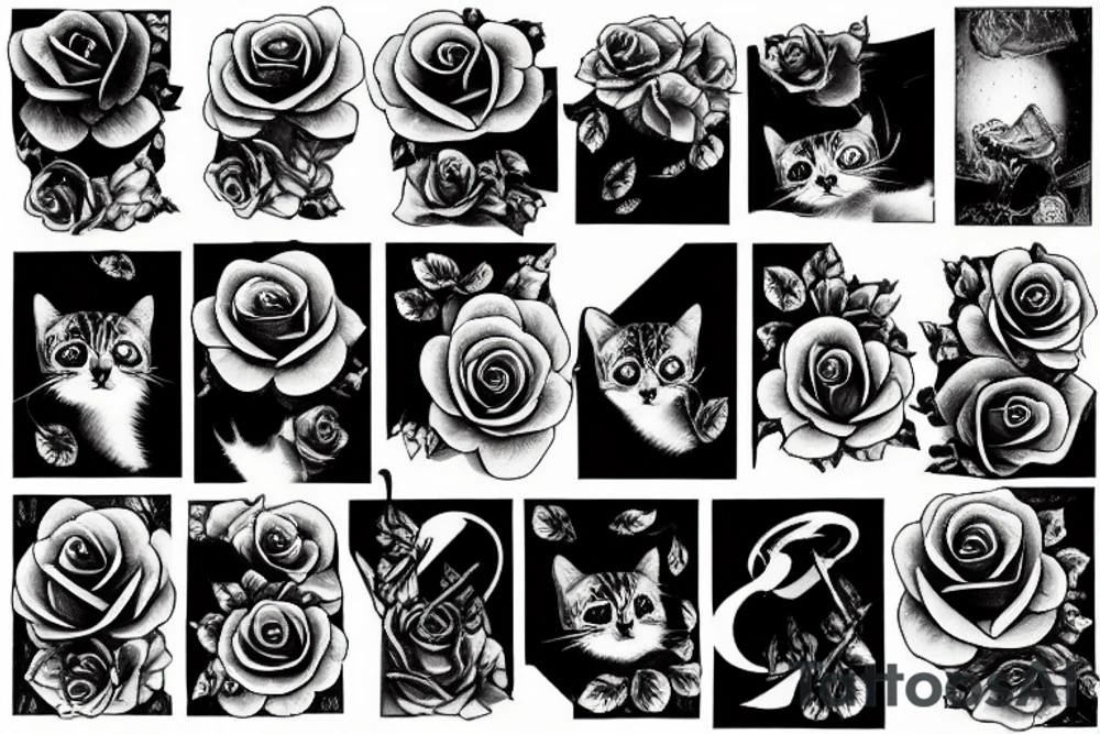 Cat bleeding rose dark tattoo idea