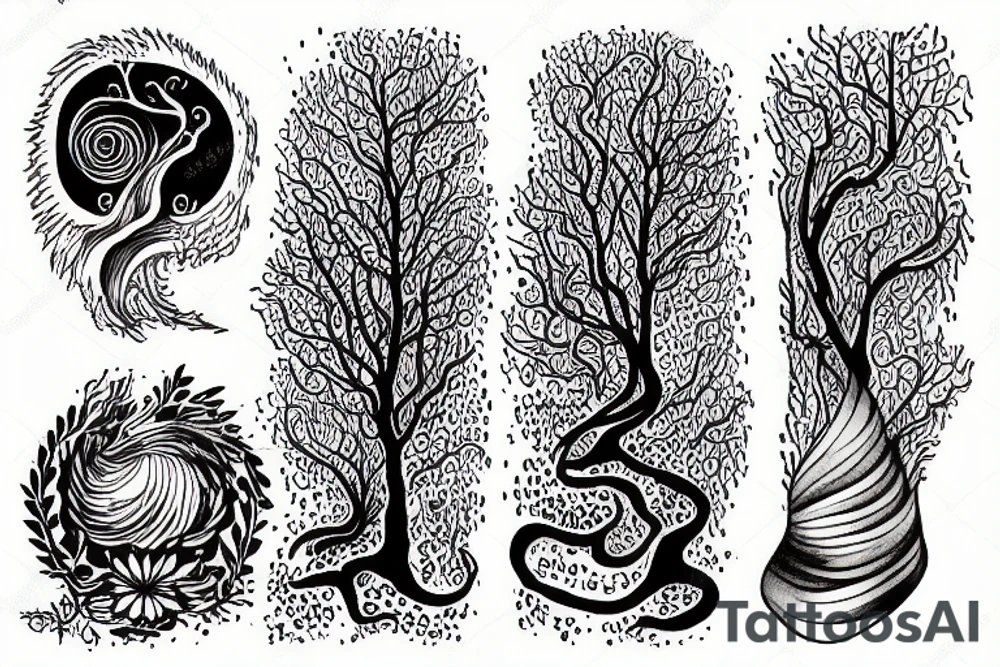 a tree with water flowing through tattoo idea