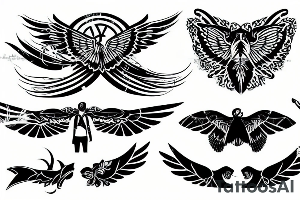 two stylish man flying tattoo idea