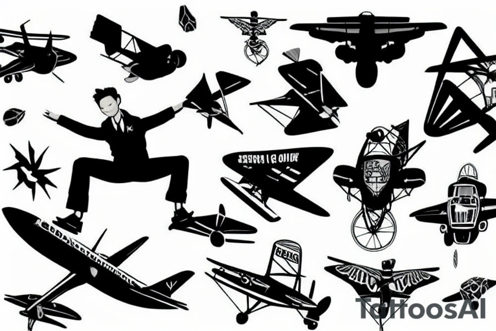 stylish boy flying in the air tattoo idea