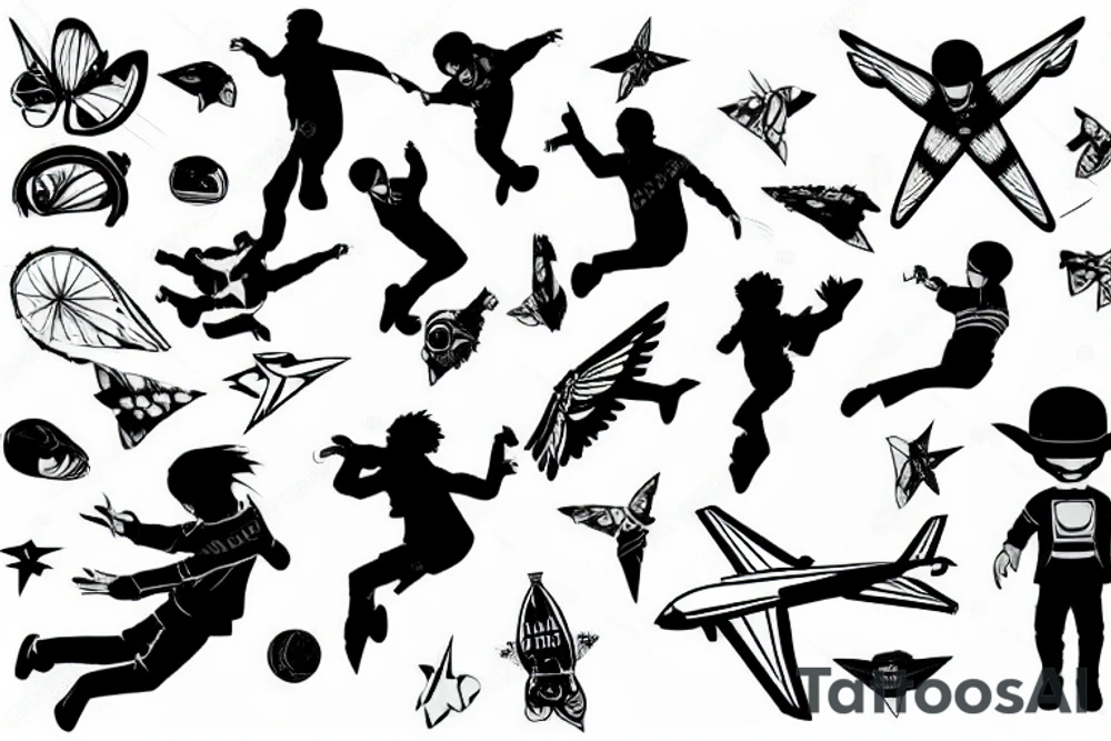stylish boy flying in the air tattoo idea