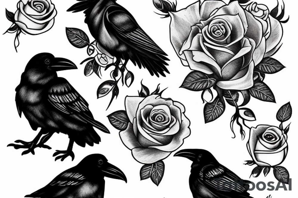 Raven and roses tattoo idea