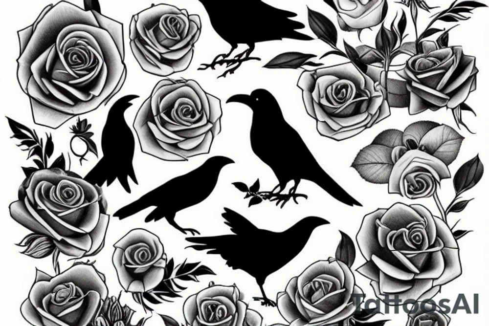 Raven and roses tattoo idea