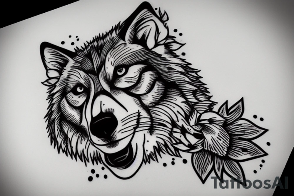 Wolf roses trash polka tattoo idea