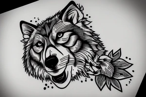 Wolf roses trash polka tattoo idea
