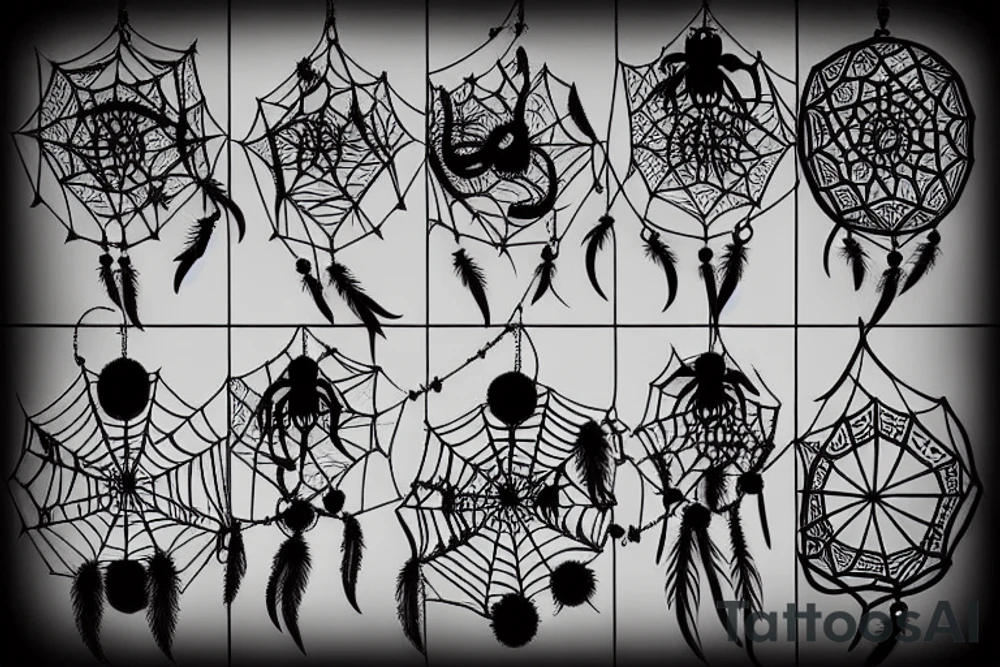 Spider,dream catcher, hell theme, dark tattoo idea