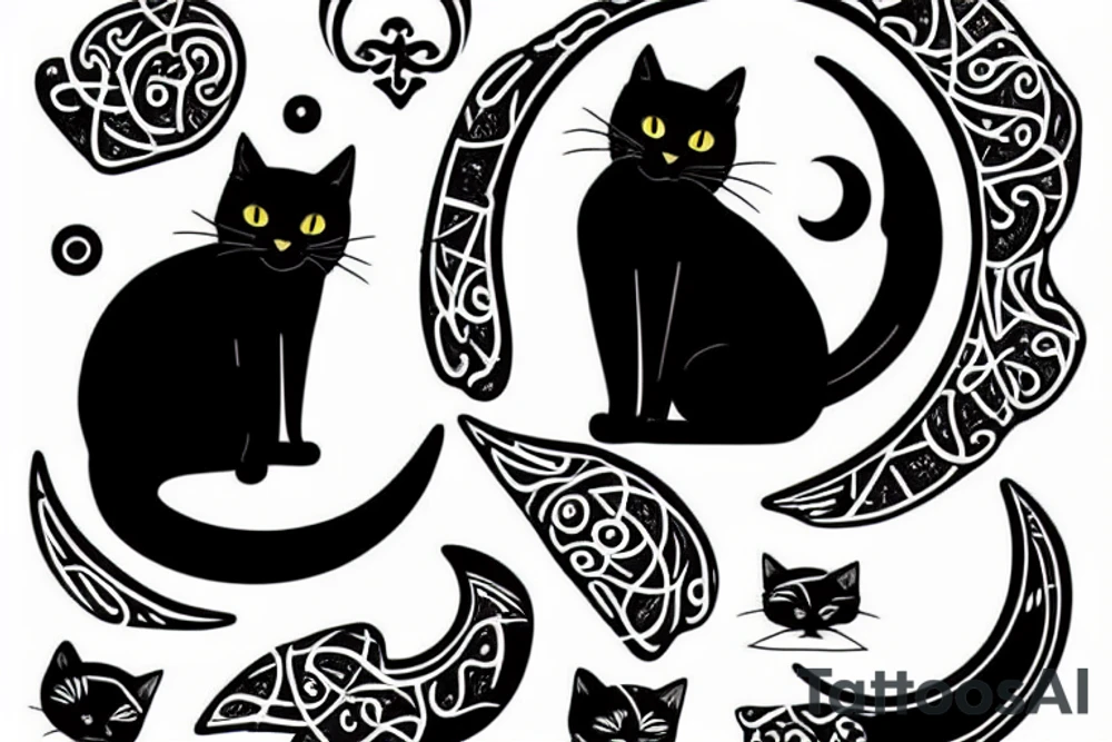 Black cat sitting on a crescent moon tattoo idea