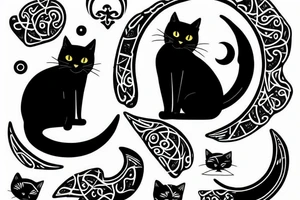 Black cat sitting on a crescent moon tattoo idea