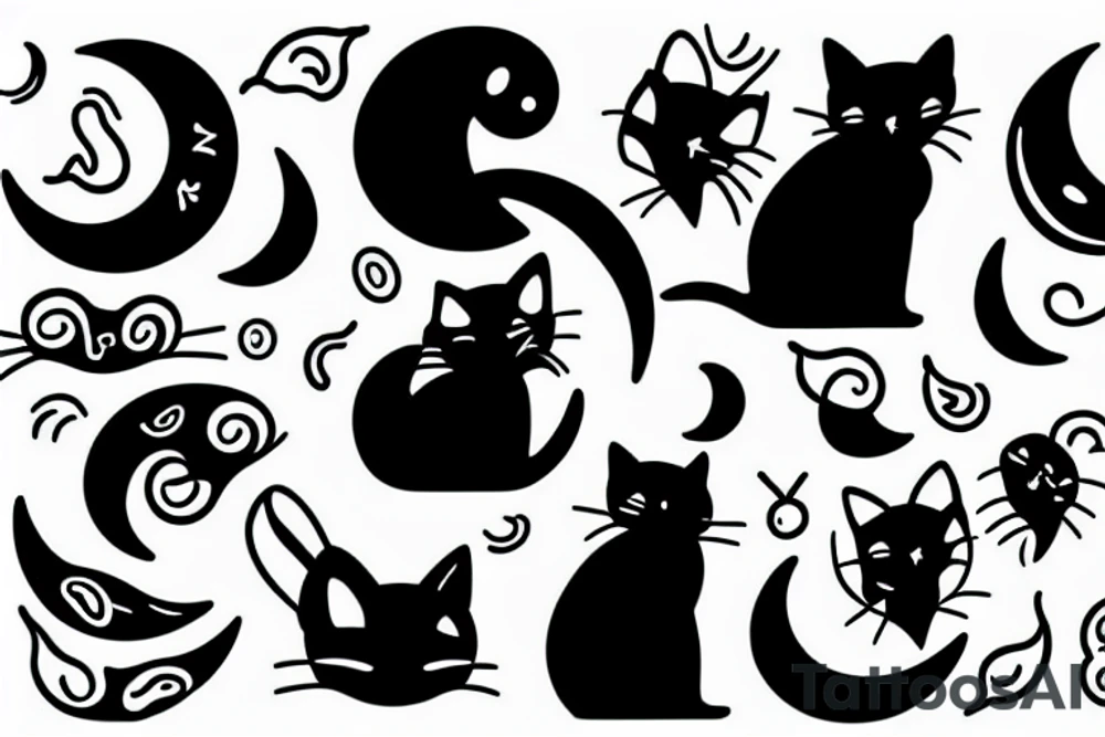 Black cat sitting on a crescent moon tattoo idea