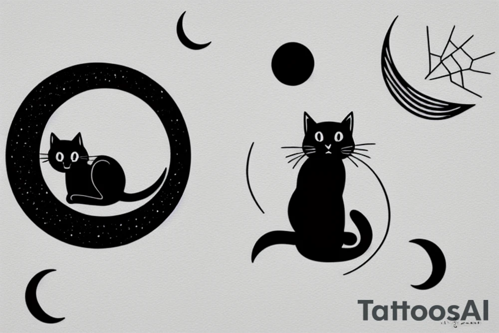 Black cat sitting on a crescent moon tattoo idea