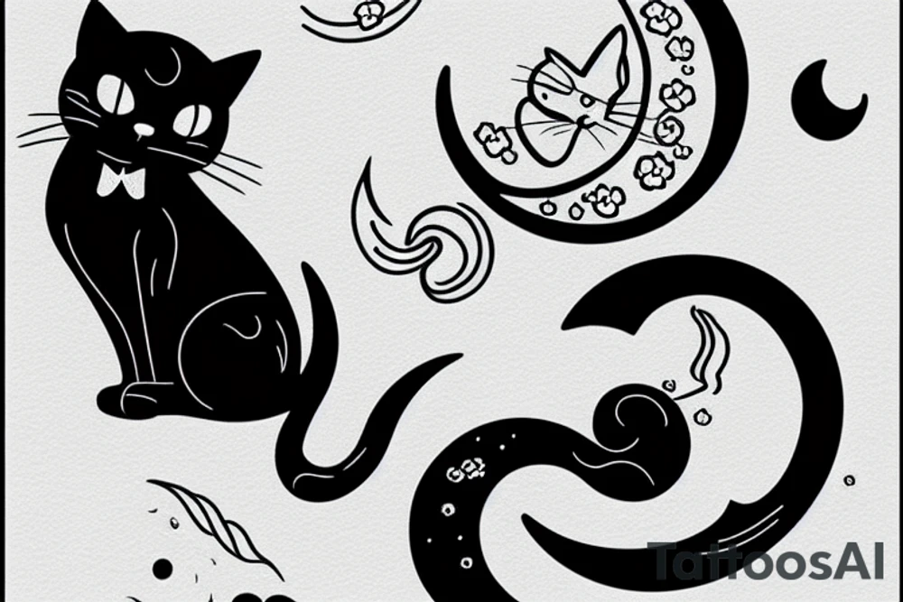 Black cat sitting on a crescent moon tattoo idea