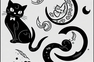 Black cat sitting on a crescent moon tattoo idea