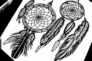 A dream catcher with 2 feathers and one arrowhead in the middle with the name Arnold Ochoa on the side tattoo idea