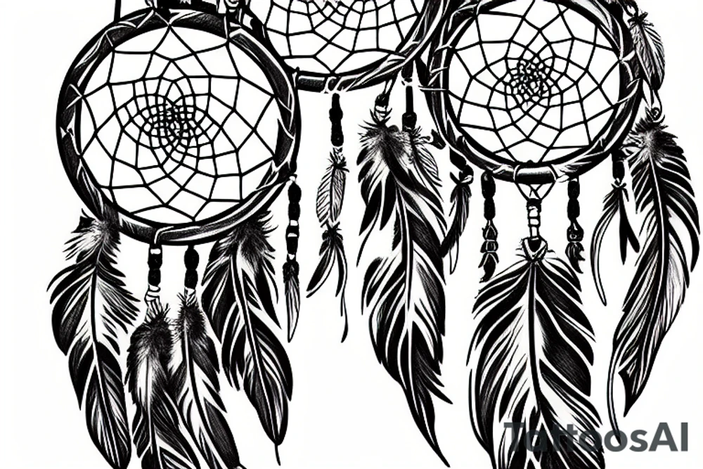 A dream catcher with 2 feathers and one arrowhead in the middle with the name Arnold Ochoa on the side tattoo idea