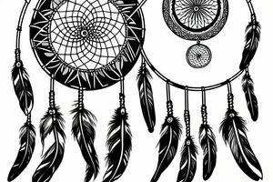 A dream catcher with 2 feathers and one arrowhead in the middle with the name Arnold Ochoa on the side tattoo idea