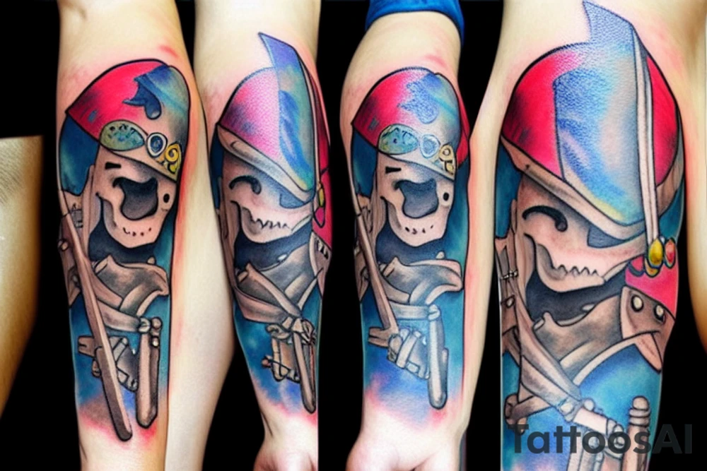 watercolor pirate with sword tattoo idea