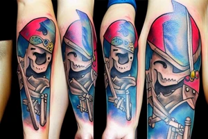 watercolor pirate with sword tattoo idea