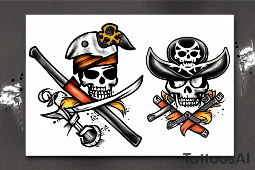 watercolor pirate with sword tattoo idea
