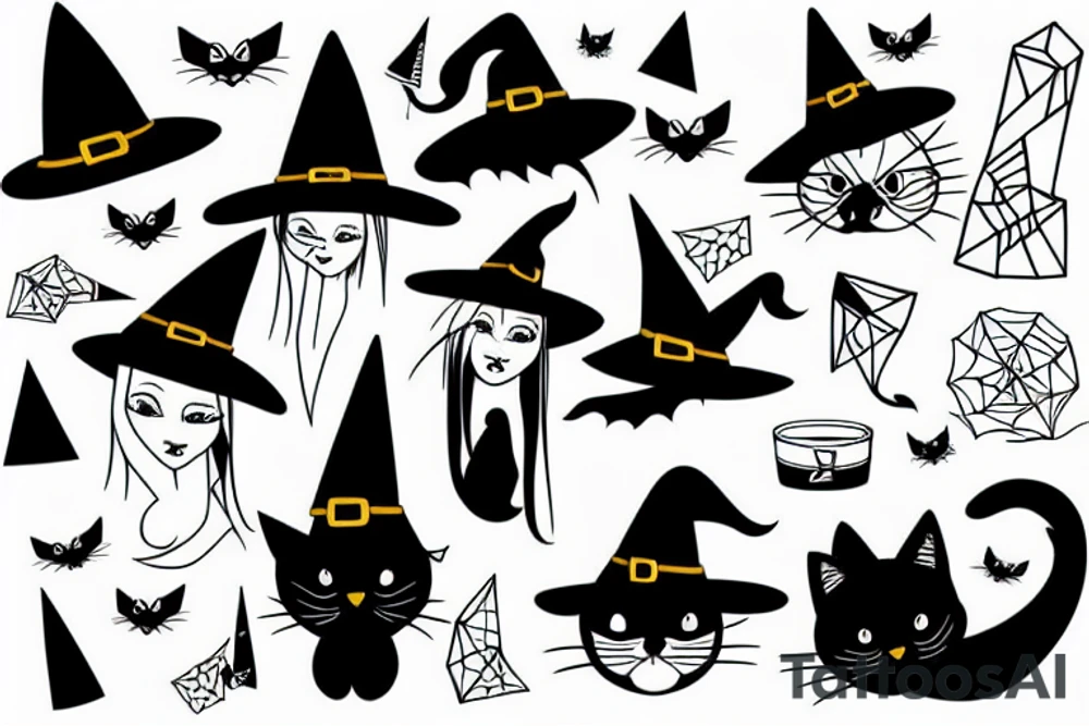 black cat with a witch hat tattoo idea