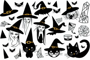 black cat with a witch hat tattoo idea