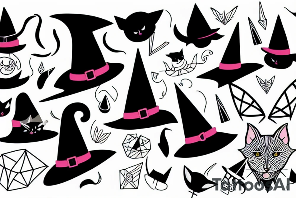 black cat with a witch hat tattoo idea
