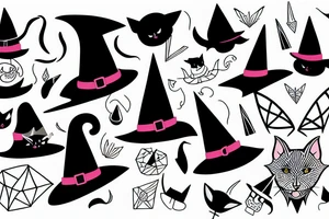 black cat with a witch hat tattoo idea
