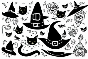 black cat with a witch hat tattoo idea