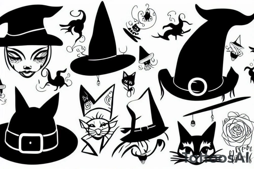 black cat with a witch hat tattoo idea
