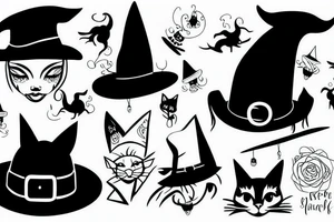black cat with a witch hat tattoo idea