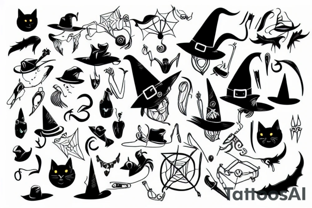 black cat with a witch hat tattoo idea