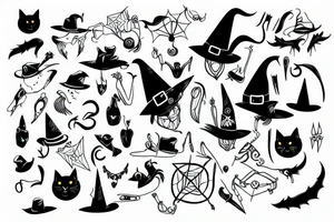 black cat with a witch hat tattoo idea