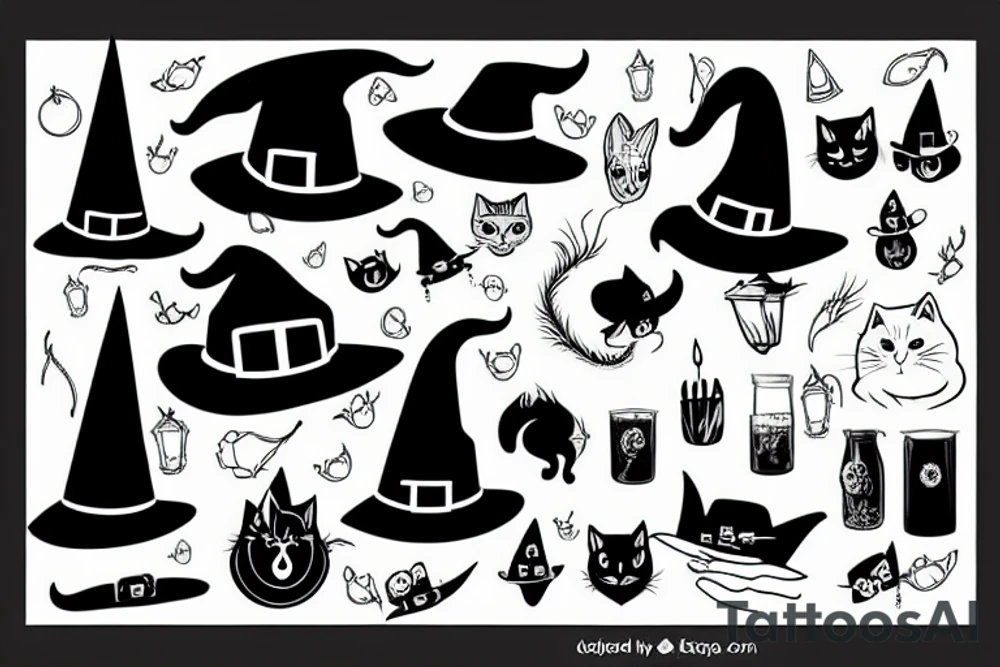 black cat with a witch hat tattoo idea