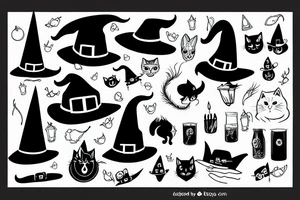 black cat with a witch hat tattoo idea