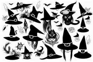 black cat with a witch hat tattoo idea