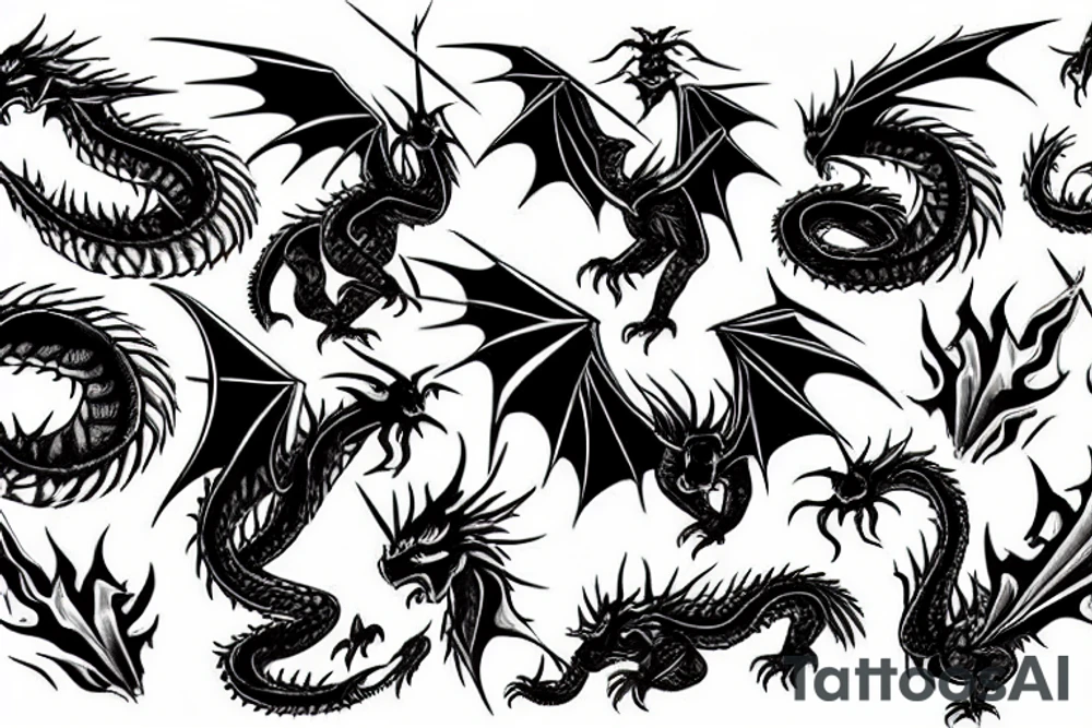 Black dragon flying over the mountains tattoo idea