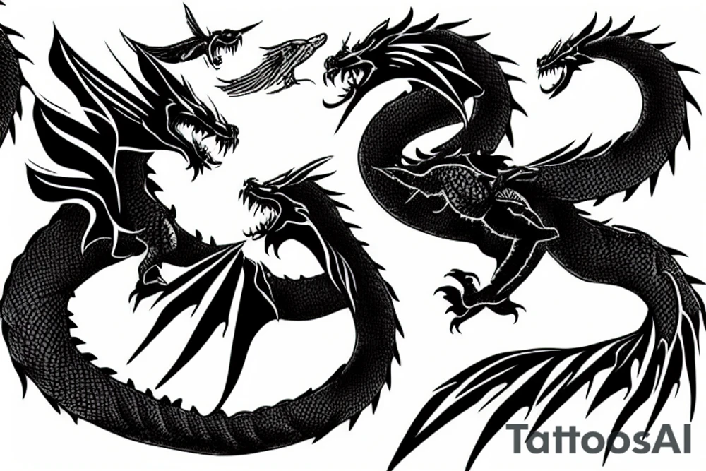 Black dragon flying over the mountains tattoo idea