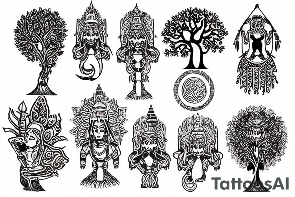 Indian gods and tree of life Mythology tattoo idea