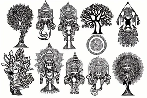Indian gods and tree of life Mythology tattoo idea