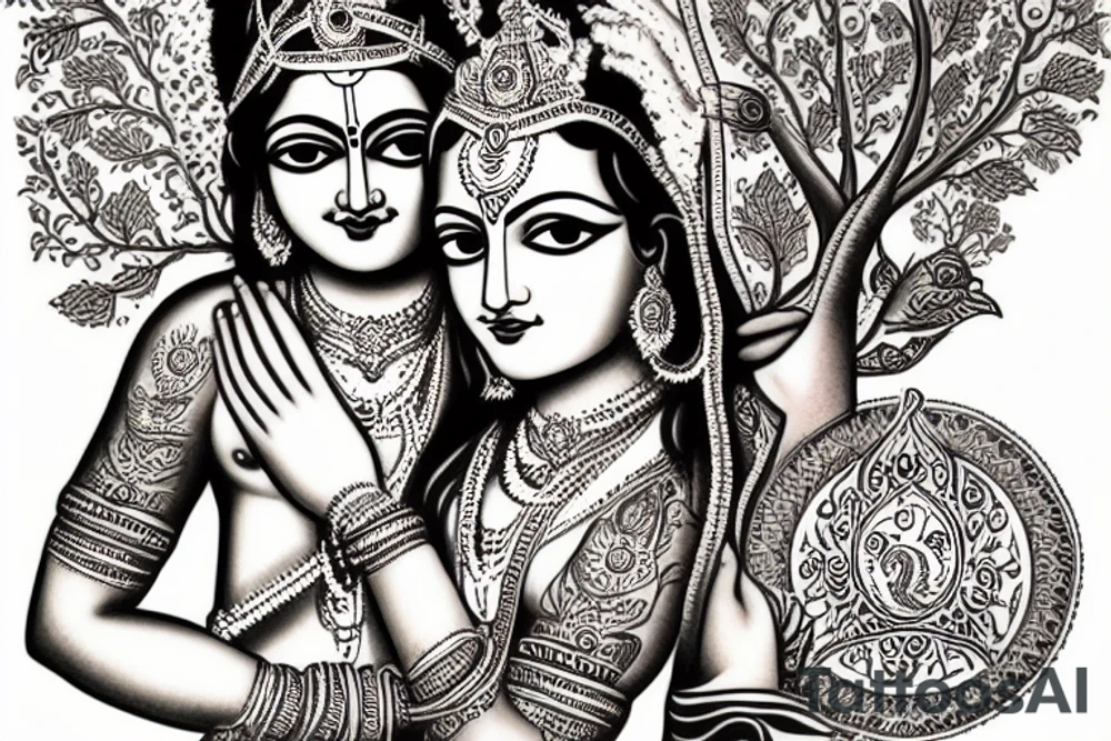 Krishna with Radha and tree of life tattoo idea