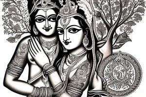 Krishna with Radha and tree of life tattoo idea