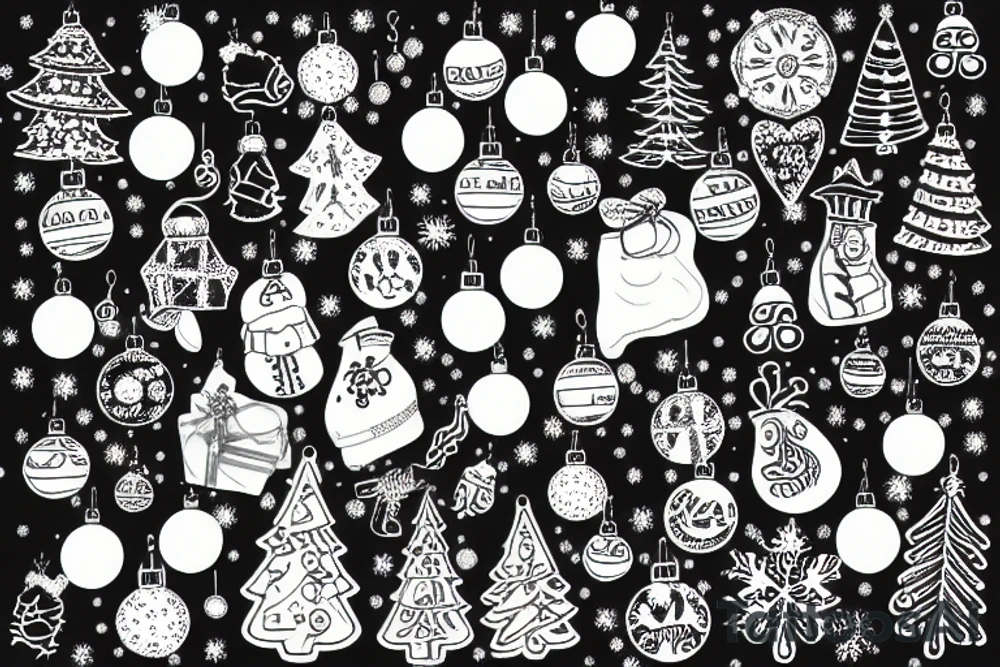 Christmas tree with lights and baubles on it and presents underneath tattoo idea