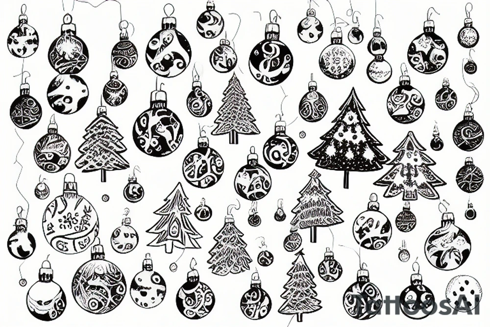 Christmas tree with lights and baubles on it and presents underneath tattoo idea