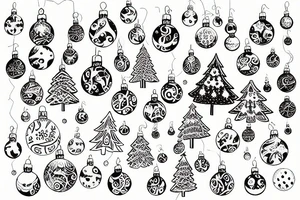 Christmas tree with lights and baubles on it and presents underneath tattoo idea