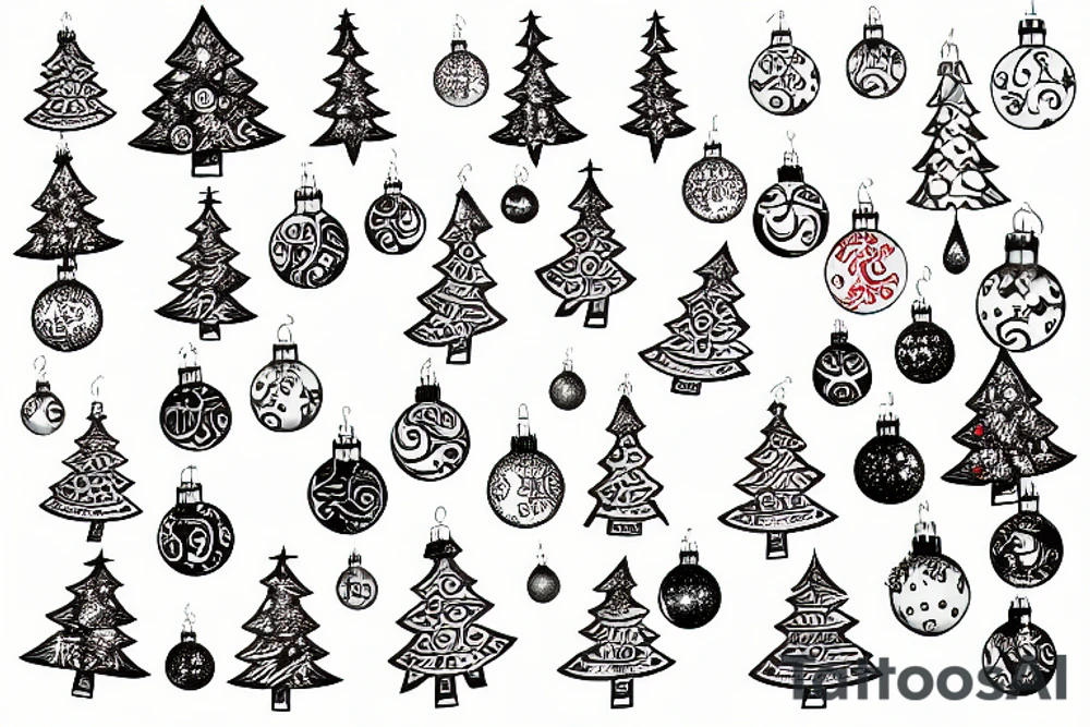 Christmas tree with lights and baubles on it and presents underneath tattoo idea