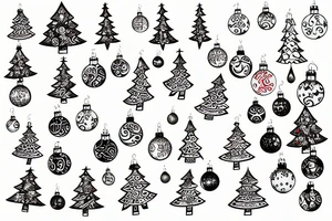 Christmas tree with lights and baubles on it and presents underneath tattoo idea